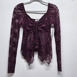 Womens Sheer Lace Top Size Small Long Sleeve Whimsigoth Babydoll Fairy Academia